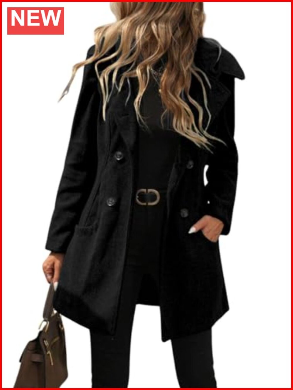 Women's Wool Pea Coat Hooded Double Breasted Midi Length